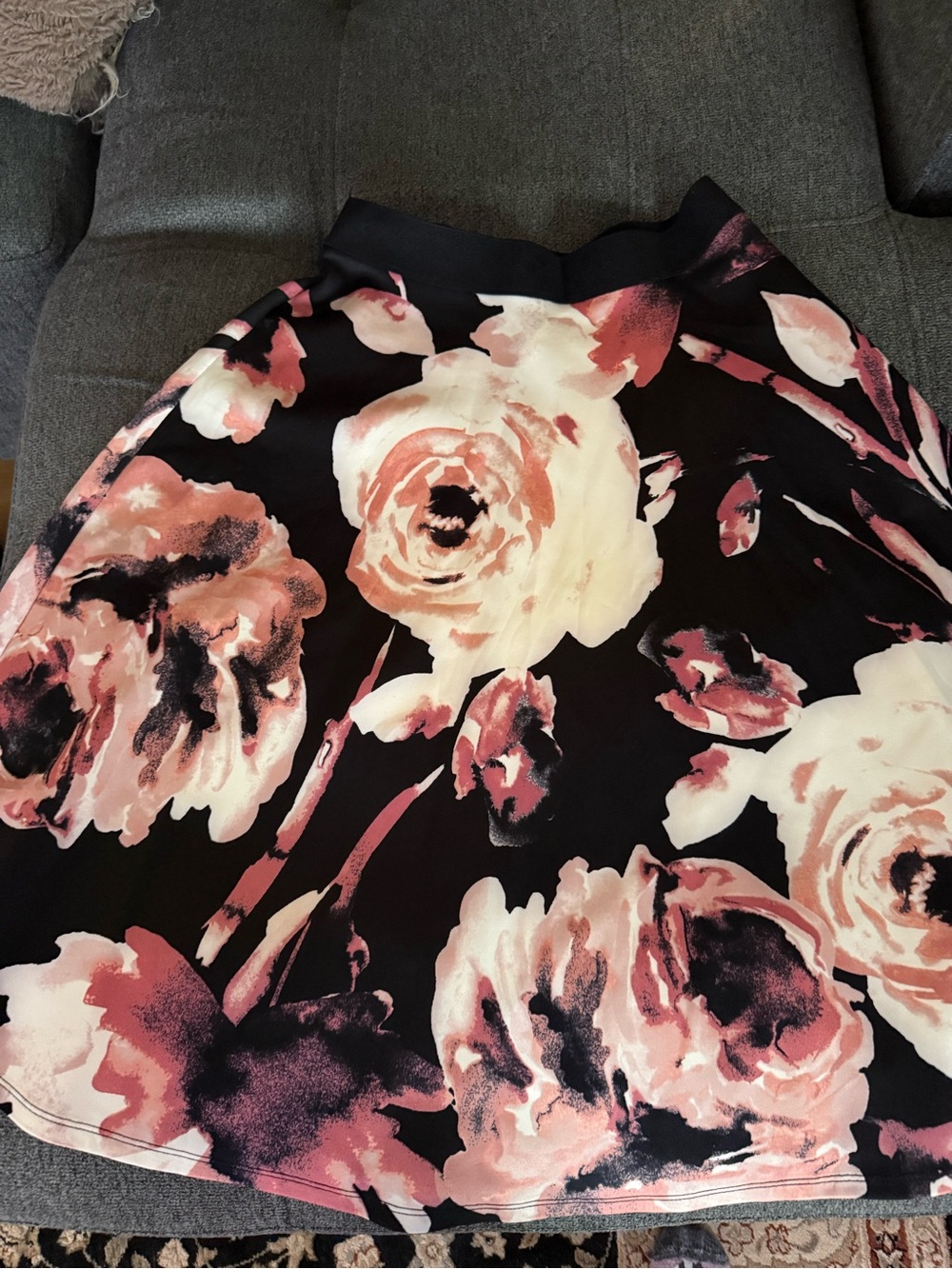 bobeau Black Skater Skirt with Blush and Cream Floral Print